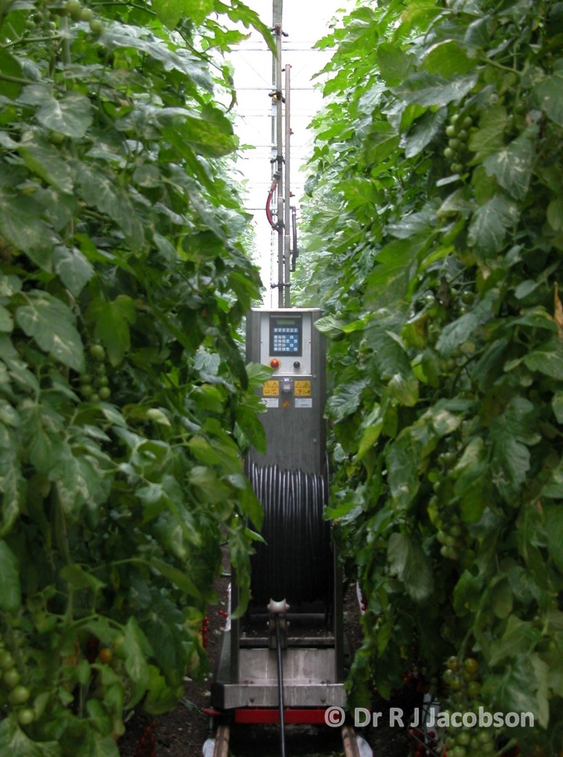 Vertical boom sprayer. Copyright Dr R J Jacobson (RJC Ltd).